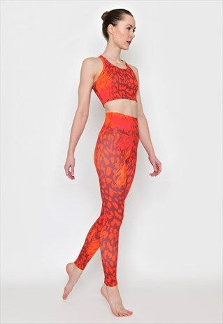MANTRA YOGA SET IN ORANGE LEOPARD PRINT