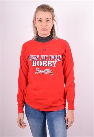 MAJESTIC WOMENS VINTAGE TOP LONG SLEEVE SMALL RED 90S