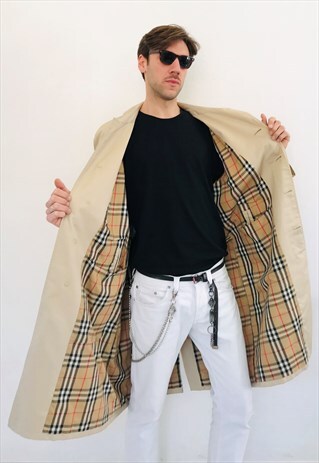 VINTAGE 80S BURBERRY LIGHT BEIGE TRENCH CHECK