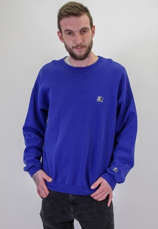 VINTAGE SIMPLE STARTER SWEATER JUMPER IN BLUE XL