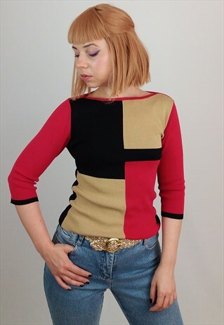 VINTAGE 90'S GRAPHIC PRINT 3/4 SLEEVES TOP