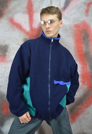 VINTAGE DARK BLUE CLASSIC FULL ZIP FLEECE SWEATSHIRT