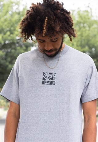 VINTAGE 90'S STUSSY DRAGON T SHIRT IN GREY AND BLACK