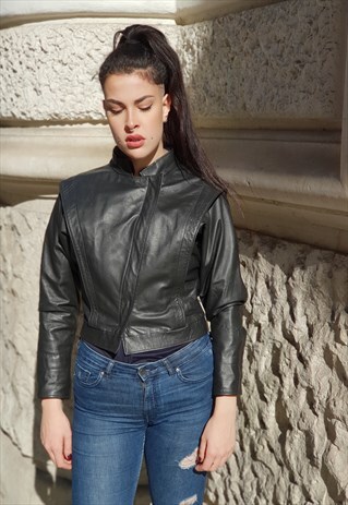 VINTAGE 80'S PUNK BIKER LEATHER JACKET COD. 11-37