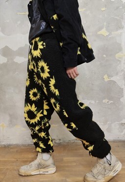 Daisy fleece joggers handmade sunflower floral y2k overalls