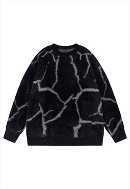 Thunder sweater fuzzy jumper knit lighting bolt top in black
