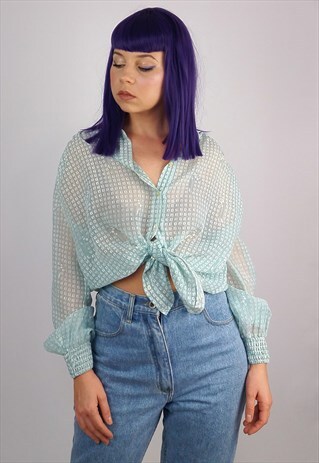 VINTAGE 80'S POWDER BLUE SHEER BLOUSE