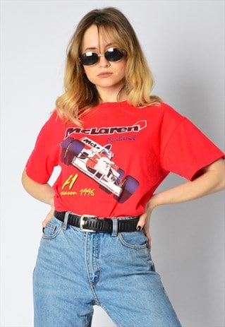 VINTAGE 90S RED GRAPHIC F1 MCLAREN RACING T-SHIRT