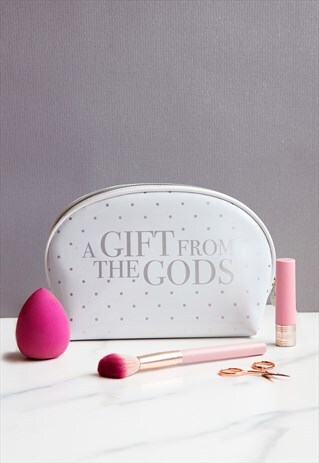 CURVE MAKE-UP BAG IN WHITE WITH POLKA DOT DESIGN