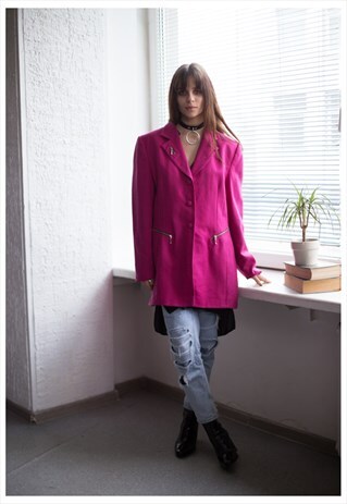 VINTAGE 80'S HOT PINK WOOL ZIP DETAILS BLAZER