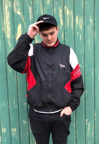 BLACK AND RED REEBOK ZIP UP WINDBREAKER
