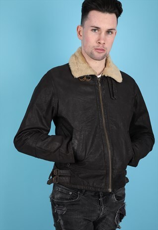 VINTAGE SHERPA LINED LEATHER JACKET NJ233B