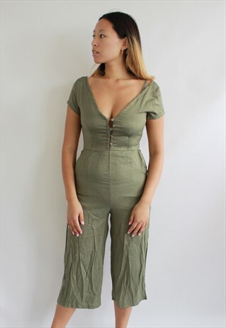KHAKI COTTON PLAYSUIT