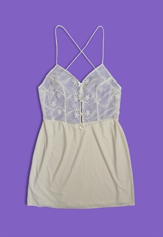 VINTAGE 90'S SHEER EMBROIDERY SPARKLE CAMI TOP IN CREAM