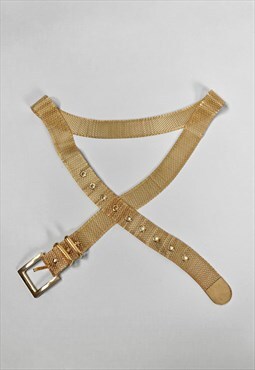 80's Vintage Gold Metal Chainmail Ladies Belt