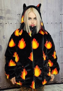 Flame bomber jacket handmade reversible fleece puffer black