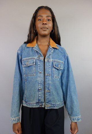 CLASSIC BLUE TIMBERLAND DENIM JACKET WITH LEATHER COLLAR