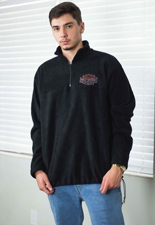 VINTAGE HARLEY DAVIDSON 1/4 ZIP JUMPER LOGO 90S X 18.7
