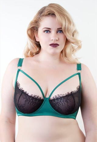TAMARA FOREST GREEN BLACK LACE CURVE BRA