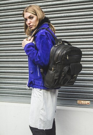 TEXTURED LEATHER OFFICE BACKPACK (BLACK)