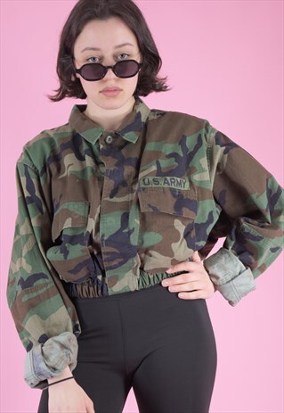 VINTAGE REWORKED ARMY JACKET IN GREEN BROWN CAMOUFLAGE PRINT