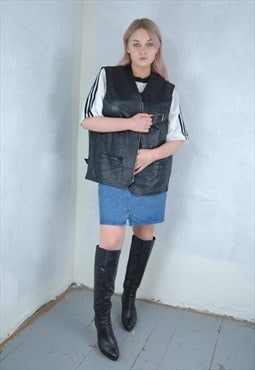 Vintage 90's gilet baggy leather rocket vest unisex in black