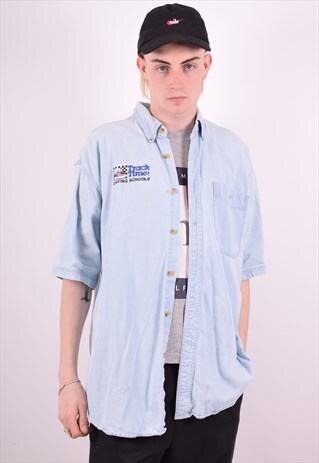 LEE MENS VINTAGE DENIM SHIRT LARGE BLUE 90'S