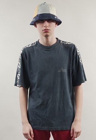 VINTAGE 90'S ASICS TAPED DARK BLUE T-SHIRT