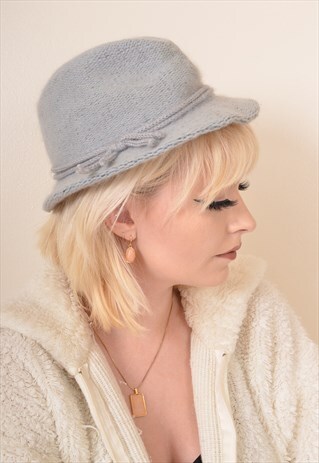 VINTAGE FLUFFY WOOL FEDORA HAT IN GREY