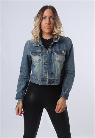 DENIM JACKET VINTAGE LIGHTWEIGHT FITTED UK 10 (GK4Q)
