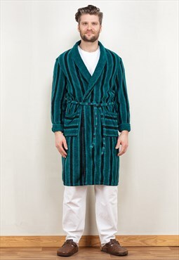 Vintage 70's Men Bathrobe in Green and Black