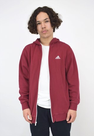 VINTAGE 90'S ADIDAS BURGUNDY & WHITE ZIP UP HOODIE
