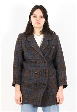 Tweed Wool Double Breasted Jacket Over Coat Blazer Winter