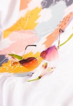 Red Purple Gradient Gem Cut Rimless Cat Eye Sunglasses