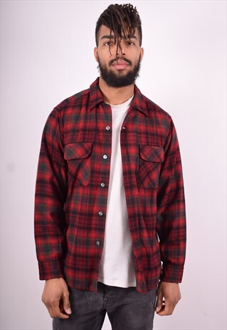 MENS VINTAGE FLANNEL SHIRT MEDIUM RED 90'S