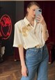 WHITE FLORAL BUTTON UP SHIRT, SHORT SLEEVE BLOUSE