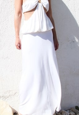 Deadstock white stretch jersey maxi skirt