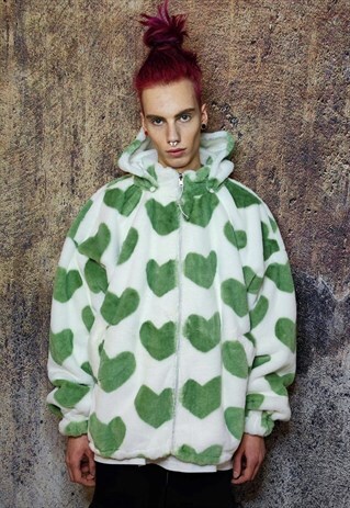 HEART FLEECE HOODED JACKET HANDMADE FLUFFY LOVE EMOJI COAT
