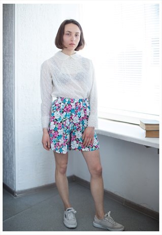 VINTAGE 80'S MULTICOLOUR FLOWER PRINT SHORTS
