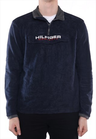 TOMMY HILFIGER - NAVY EMBROIDERED SPELLOUT FLEECE - LARGE