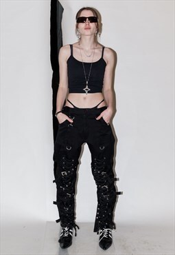 Vintage Y2K iconic cyber punk lace up trousers in black