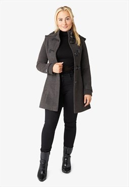 Grey Hooded Toggle Fastened Slim Fit Coat