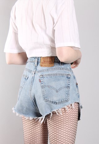 VINTAGE 90S LEVI'S BLUE DENIM CUT OFF FESTIVAL SHORTS