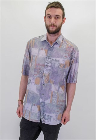 VINTAGE CRAZY ABSTRACT FESTIVAL PATTERN SHIRT IN LARGE