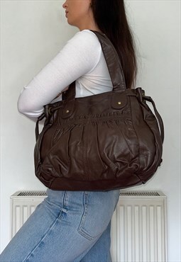 Brown Leather Vintage Tote Shoulder Bag