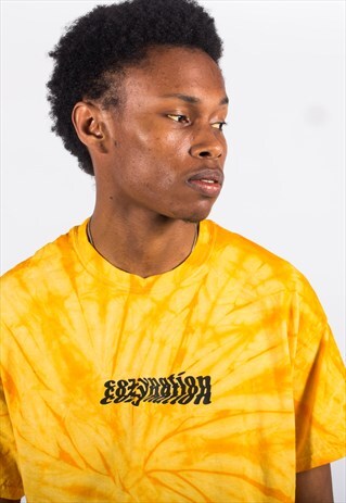 T-SHIRT IN GOLD TIE-DYE WITH WARPED PRINT