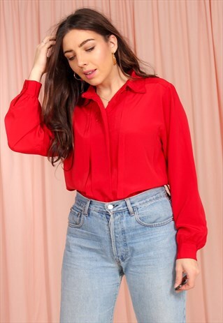 VINTAGE 80S BLOUSE IN RED WITH EMBROIDERY