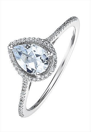 PEAR AQUAMARINE AND DIAMOND RING