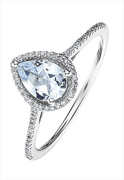 Pear aquamarine and diamond ring