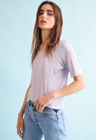90'S RETRO LILAC PASTEL FESTIVAL RIBBED OVERSIZED TOP